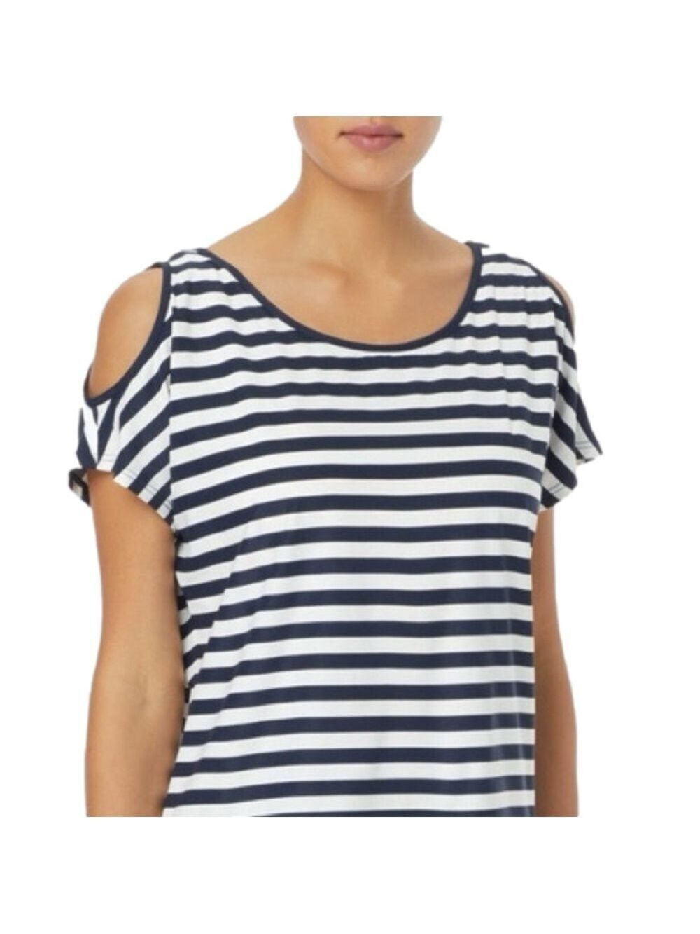 Michael Kors Cold Shoulder Shirt Navy Blue and white Stripe Sz XS